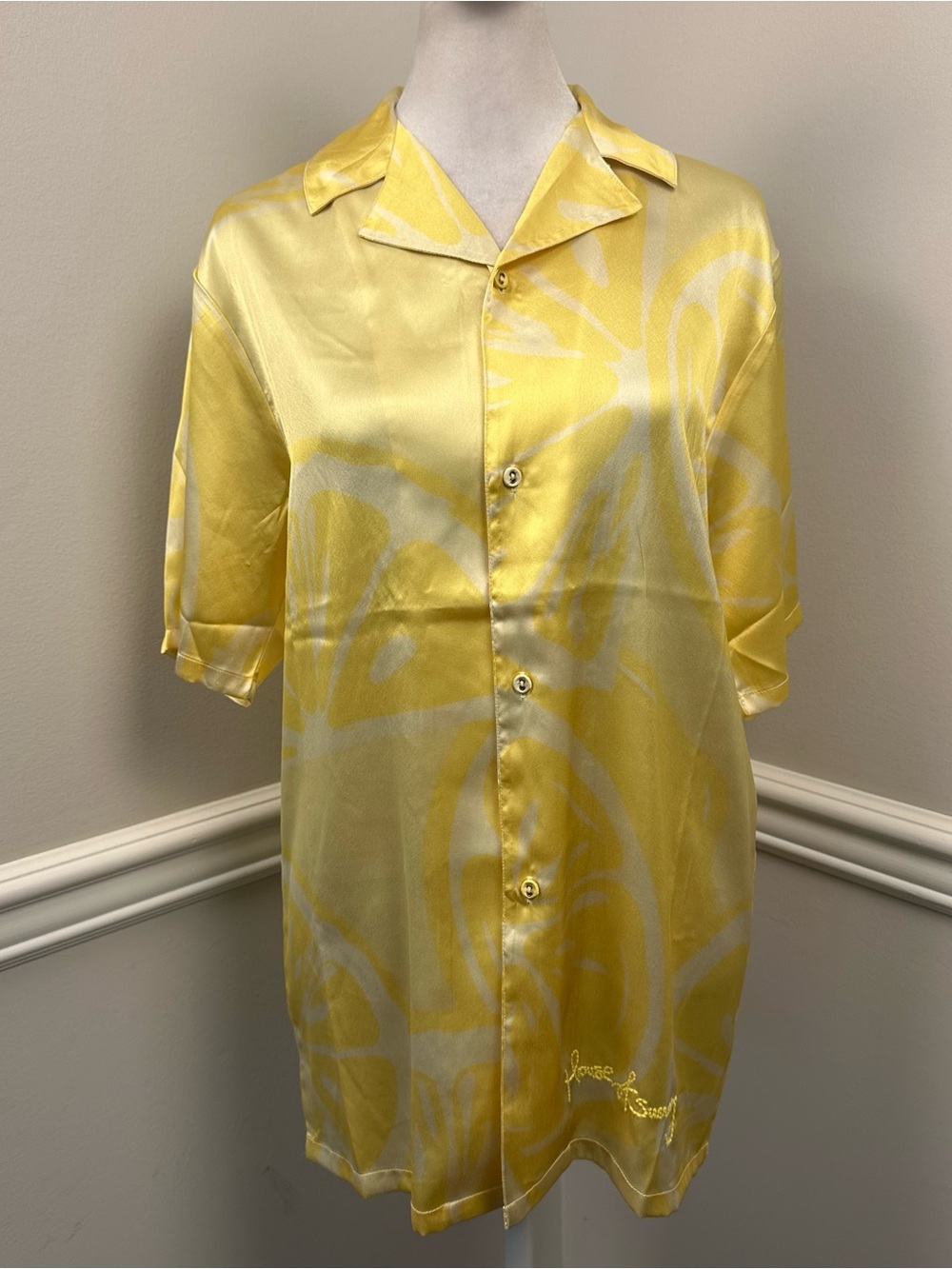 House of Sunny Yellow Free People Satin like Button Front Shirt XS NWTS